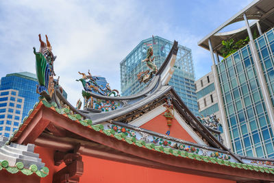 Low angle view of shrine in city