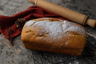 High angle view of bread on table