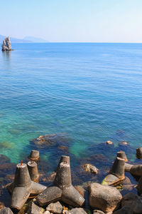 Scenic view of sea against clear sky