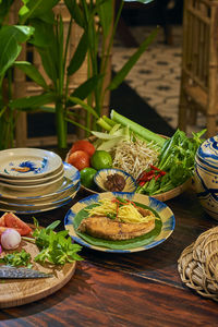 High angle view of food on table