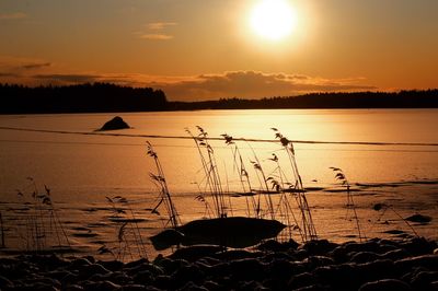 Scenic view of lake against sky during sunset