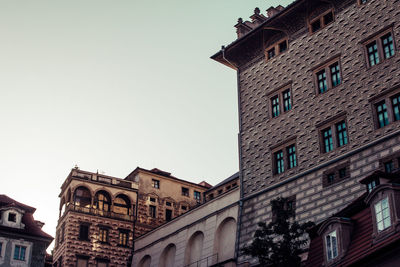 Low angle view of old building against clear sky