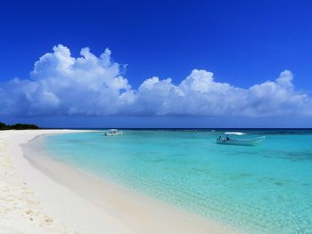 Scenic view of sea against blue sky