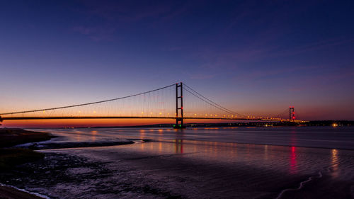 View of suspension bridge at sunset