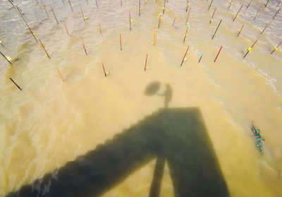 High angle view of shadow on water