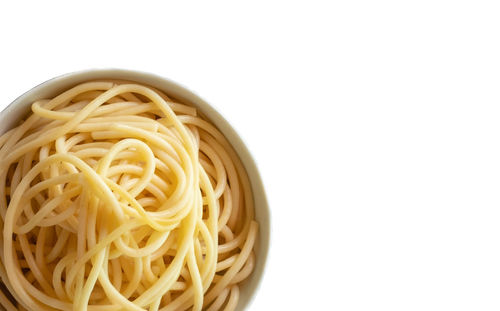 High angle view of noodles against white background