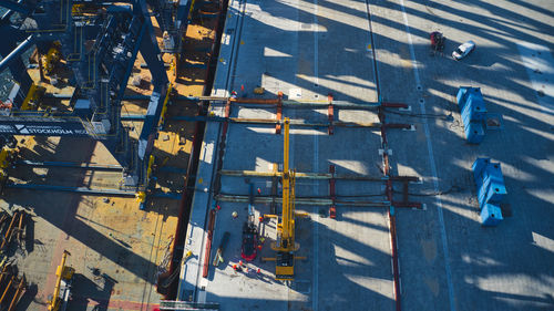 High angle view of commercial dock by pier