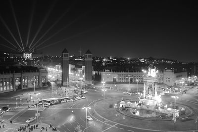 High angle view of illuminated city at night