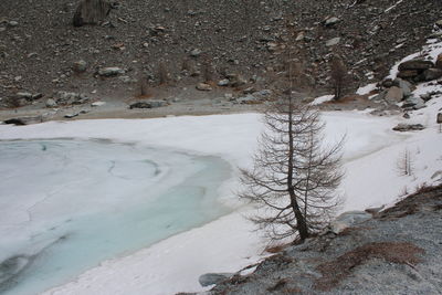 High angle view of snow on land