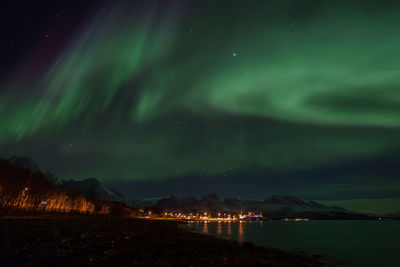 Scenic view of aurora borealis at ullsfjorden