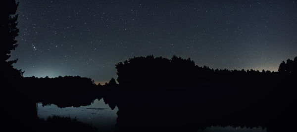 Silhouette trees against sky at night