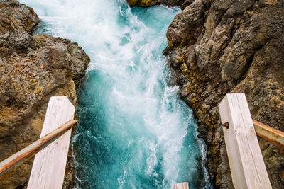 High angle view of stream seen from bridge