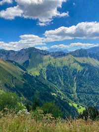 Panorama of the switzerland alpine mountains.beautiful view in the french canton.
