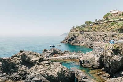 Scenic view of sea against clear sky