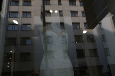 Low angle view of statue at night