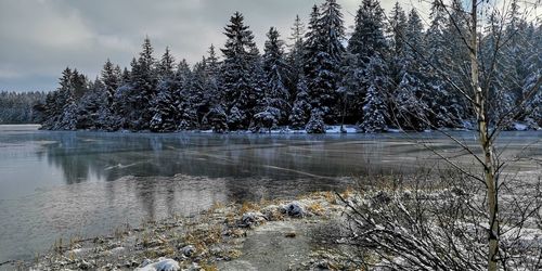 Frozen lake against sky during winter