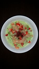 High angle view of salad in bowl on table