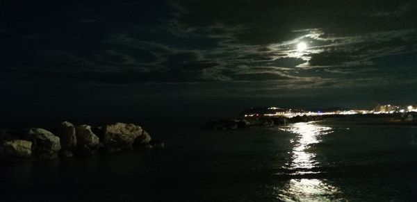 Scenic view of sea against sky at night