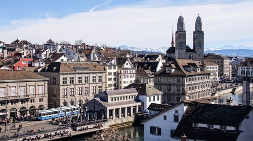 High angle view of buildings in city