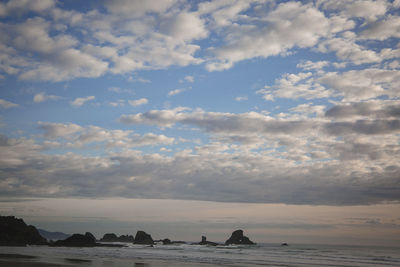 Scenic view of sea against cloudy sky