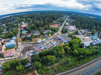 High angle view of trees in city