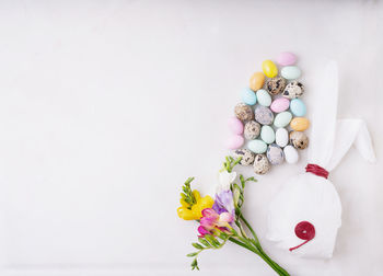 Close-up of multi colored flower bouquet against white background