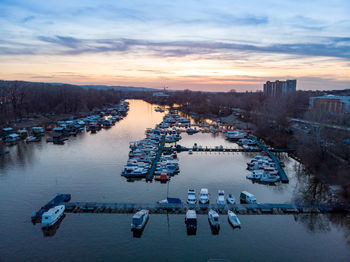 High angle view of river in city during winter