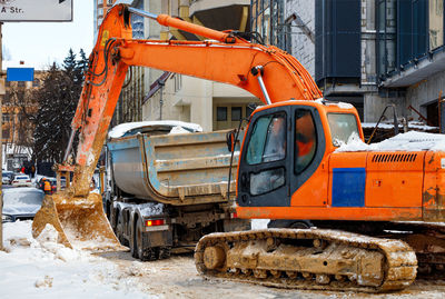 Construction site in city during winter