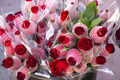 High angle view of bouquet on table