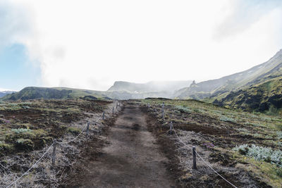 Dramatic view of amazing landscape in iceland while trekking famous laugavegur trail