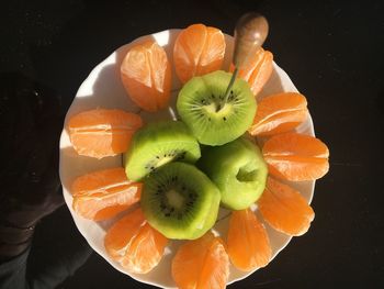 High angle view of fruits in plate