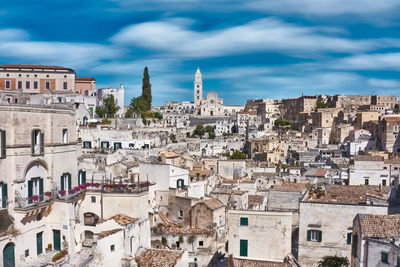 Aerial view of buildings in city of matera in italy