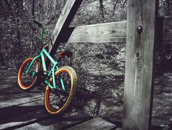 Outdoors parked on wooden wall