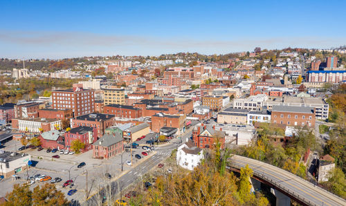 High angle view of townscape against sky