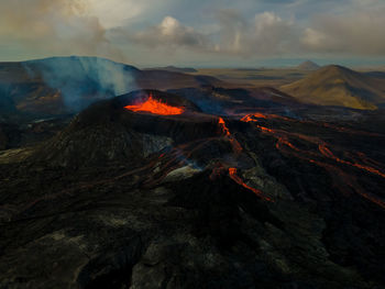 View of lava coming out of volcano