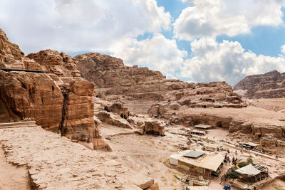 Rock formations on mountain against sky
