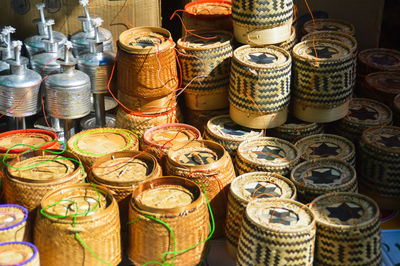 Various containers for sale at market