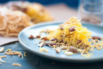 Close-up of meal served in plate