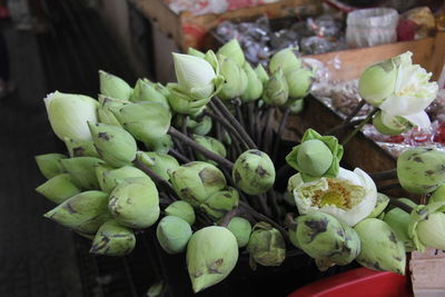 High angle view of flowers for sale at market stall