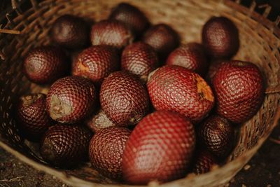 High angle view of strawberries in basket