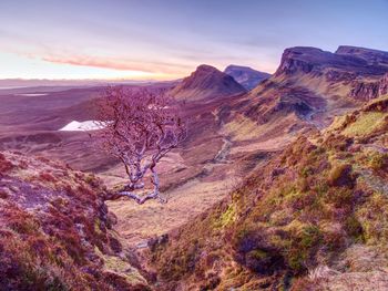 Landscape view of quiraing mountains on isle of skye, scottland. sunny winter middaywith clear sky