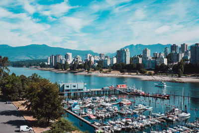 High angle view of city at waterfront