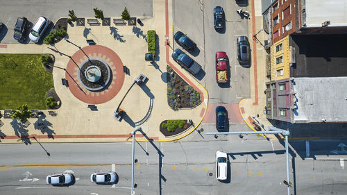 High angle view of people walking on street