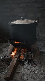 Close-up of fire on barbecue grill