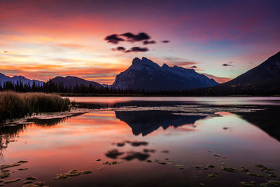 Mount rundle at sunrise from vermilion lakes in banff national park