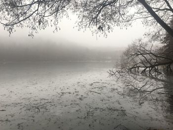 Scenic view of lake against sky during winter