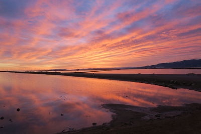 Scenic view of lake against sky during sunset