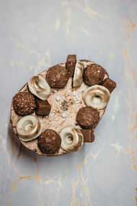 High angle view of cookies on table