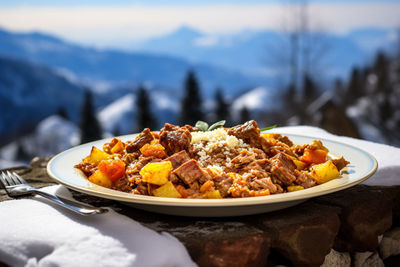 Close-up of food in plate on table