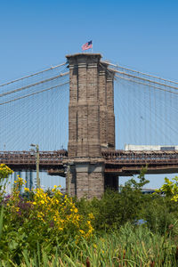 Low angle view of bridge over river against sky